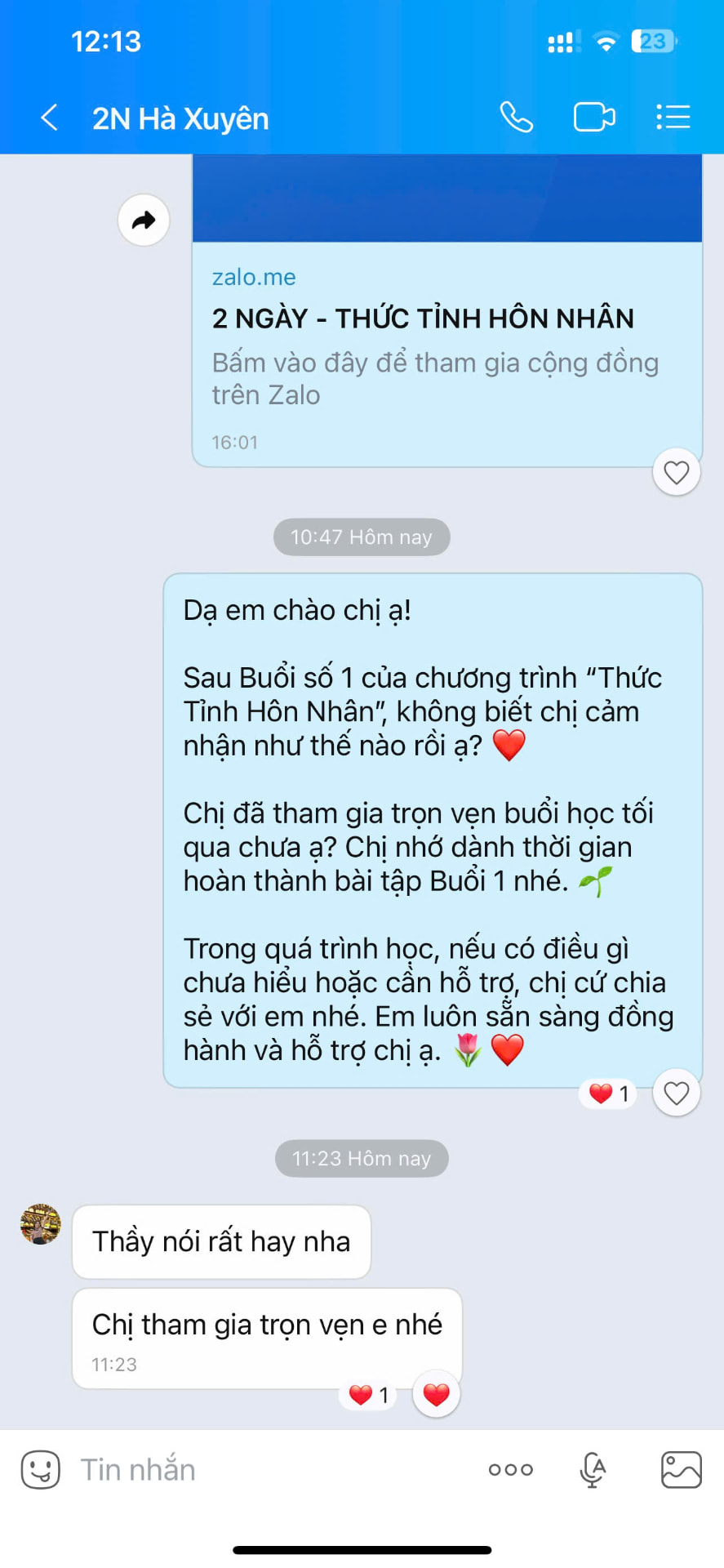 Cảm nhận gốc của học viên khoá 2 ngày Thức tỉnh Hôn nhân 10